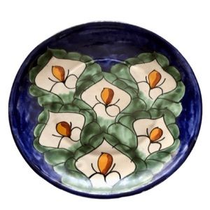 Mexican Talavera Clay Pottery Painted Calla Lily Plate